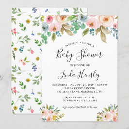 Graceful Watercolor Floral Girl Babydusche Einladung