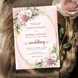 Graceful Watercolor Rose Gold Blush Flowers Weddin Einladung