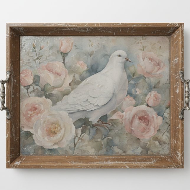 Graceful White Dove mit Pastellrosa Rosen Seidenpapier (Von Creator hochgeladen)