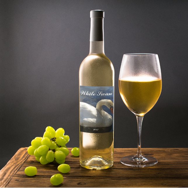 Graceful White Swan Foto Personalisiert Weinetikett (In Situ Glass of Wine)