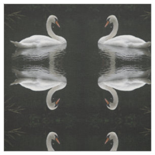 Graceful White Swan Gemustert Animal Fabric Stoff