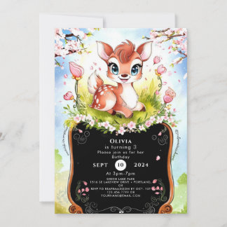 Graceful Woodland Fawn Geburtstag Einladung