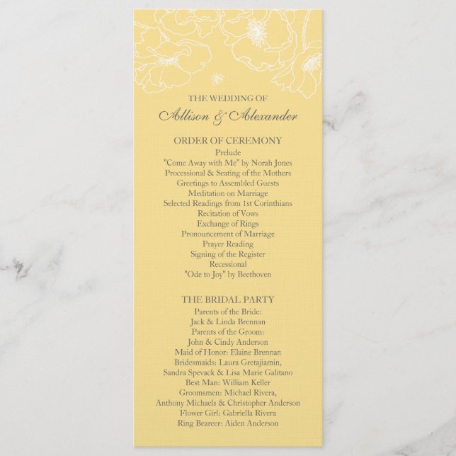 Graceful Yellow Poppy Floral Wedding Programm (Vorderseite)