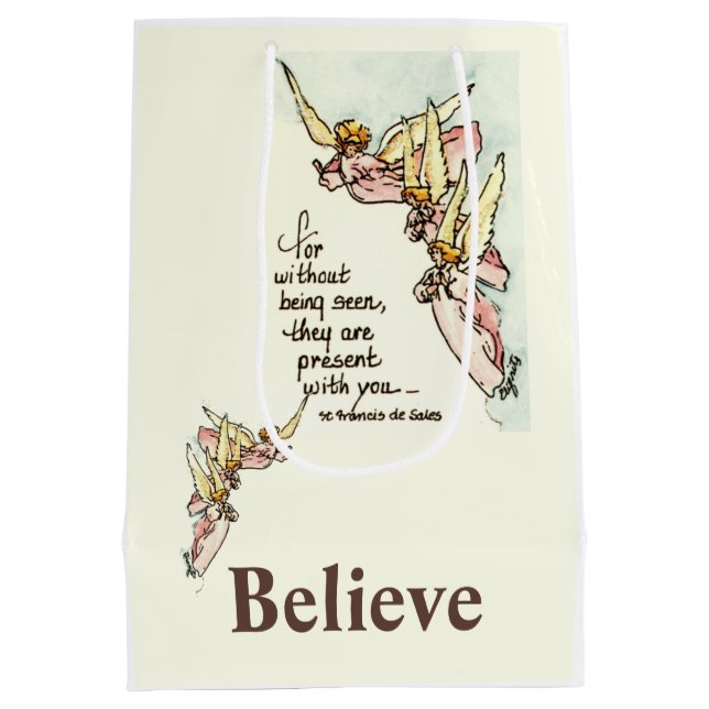 Gracful Angeles Bringen Comfort Sprichwort Aquarel Mittlere Geschenktüte (Rückseite)