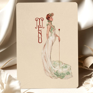 Gracful Art Nouveau Wedding Menu Card Einladung