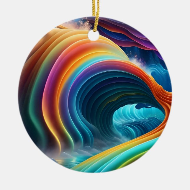 Gracful Bright Rainbow Wasserfall Keramik Ornament (Vorne)