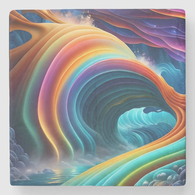 Gracful Bright Rainbow Wasserfall Steinuntersetzer (Vorderseite)