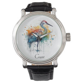 Gracful Crane: Wasserfarben Kunst, Brauch Armbanduhr