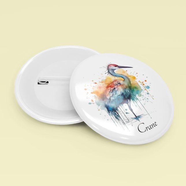 Gracful Crane: Wasserfarben Kunst, Brauch Button (Von Creator hochgeladen)