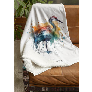 Gracful Crane: Wasserfarben Kunst, Brauch Fleecedecke