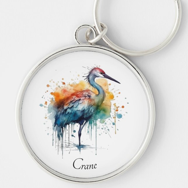 Gracful Crane: Wasserfarben Kunst, Brauch Schlüsselanhänger (Vorne)