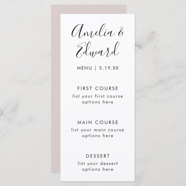 Gracful Delicate Blush Wedding Menu Card Menükarte (Vorne/Hinten)