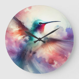Gracful Hummingbird in Wasserfarbe Große Wanduhr