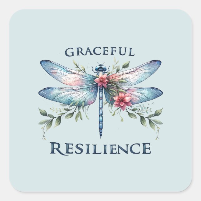 Gracful Resilience - Artistic Dragonfly Quadratischer Aufkleber (Vorderseite)