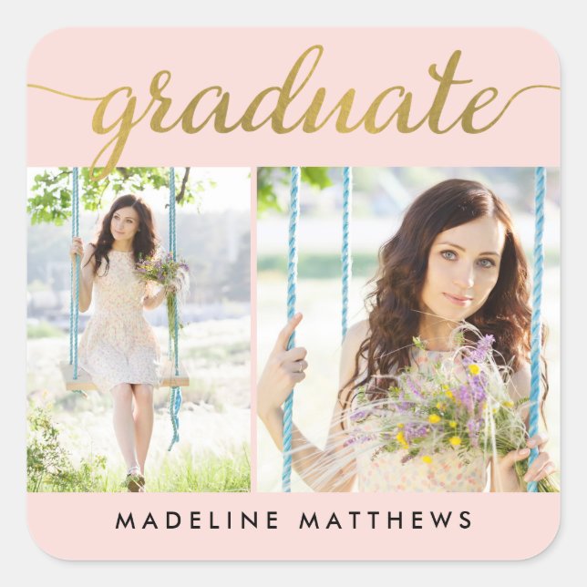 Gracful Script EDITABLE FARBkleber für Abschluss Quadratischer Aufkleber (Vorderseite)