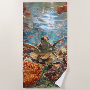 Gracful Sea Turtle Unterwasser farbenfrohe Koralle Strandtuch