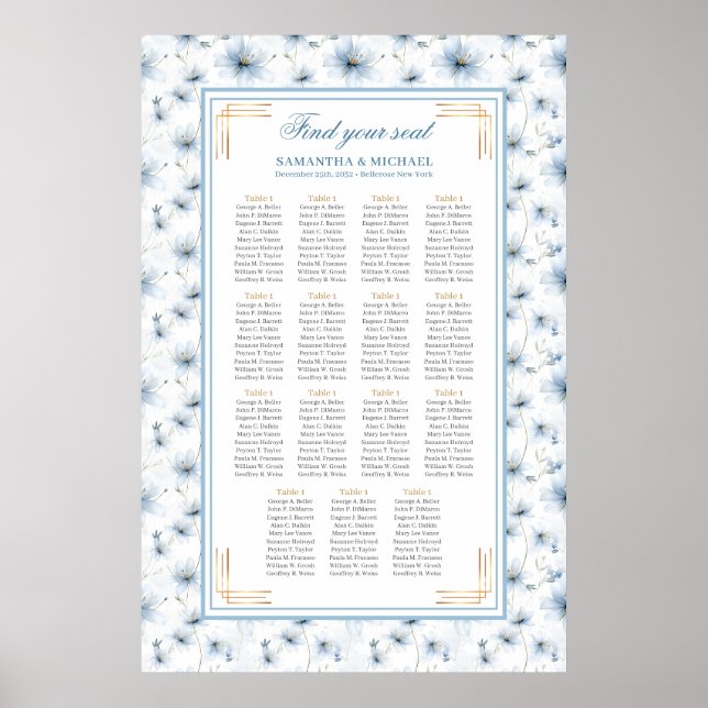 Gracful Wasserfarbe Pastellblau Gold Seekarte Poster (Vorne)