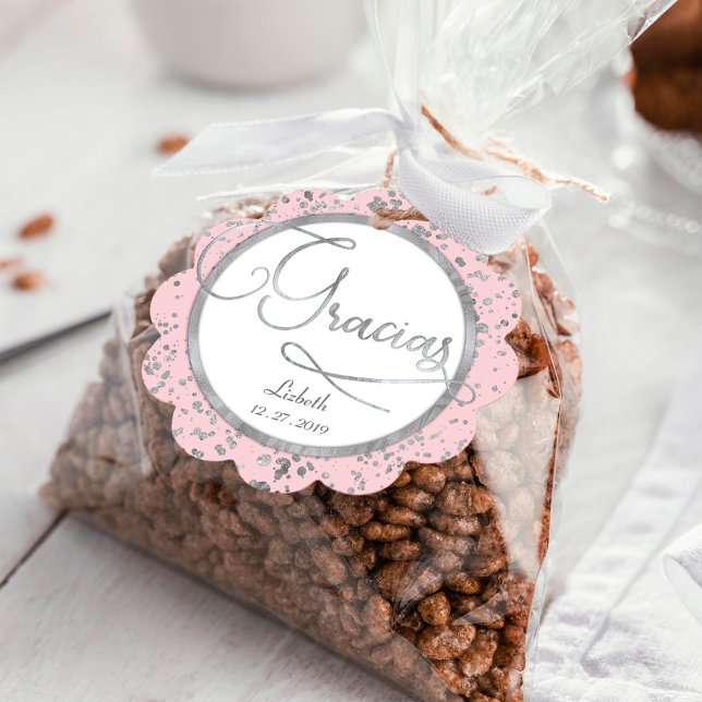 Gracias Blush Pink Silver Confetti Geschenk Vielen Geschenkanhänger (Von Creator hochgeladen)