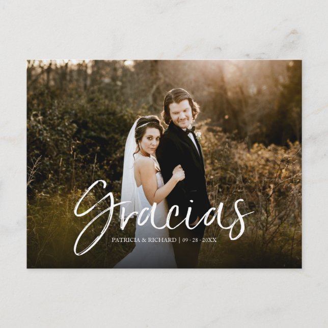 Gracias Chic Script Wedding Danke Foto Postkarte (Vorderseite)