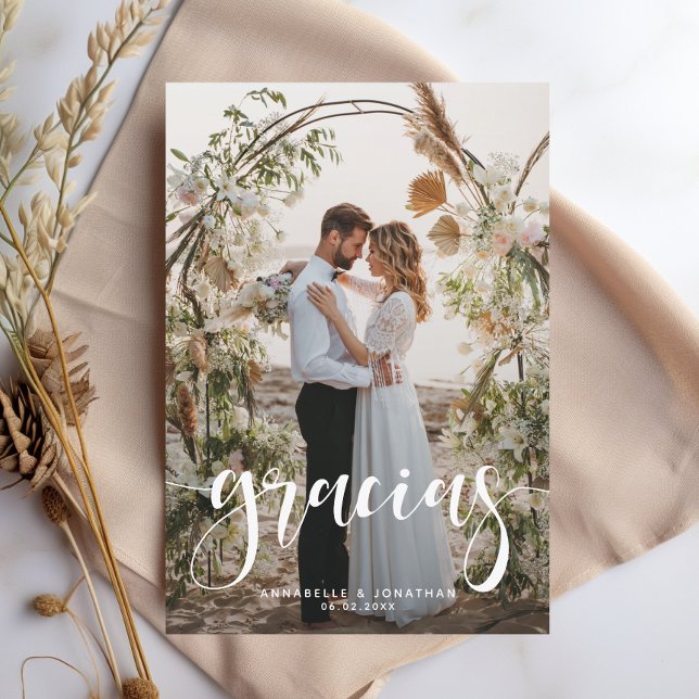 Gracias Elegant Zwei-Foto Hochzeit Dankeskarte (Von Creator hochgeladen)