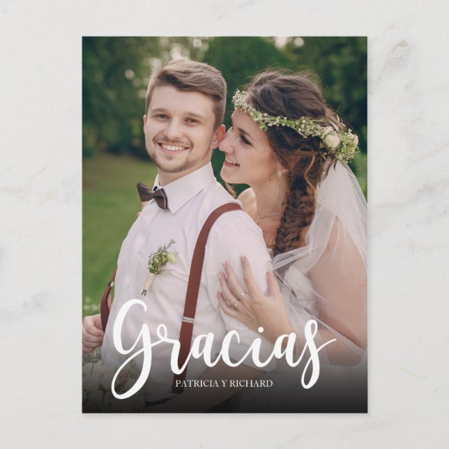 Gracias Foto Elegant Wedding Spanisch Vielen Dank Postkarte (Vorderseite)