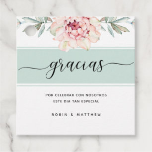 Gracias, Minze und Peach Elegante Blumen Geschenkanhänger