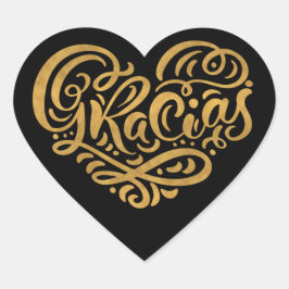 Gracias Modern Gold Cursive Skripttypografie Herz-Aufkleber