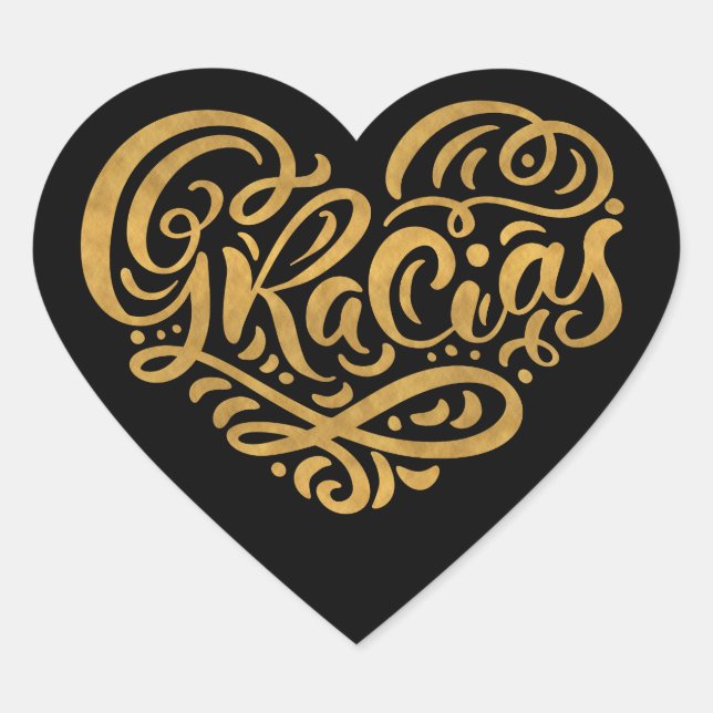 Gracias Modern Gold Cursive Skripttypografie Herz-Aufkleber (Vorderseite)