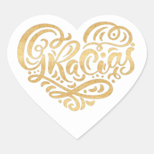 Gracias Modern Gold Cursive Skripttypografie Herz-Aufkleber
