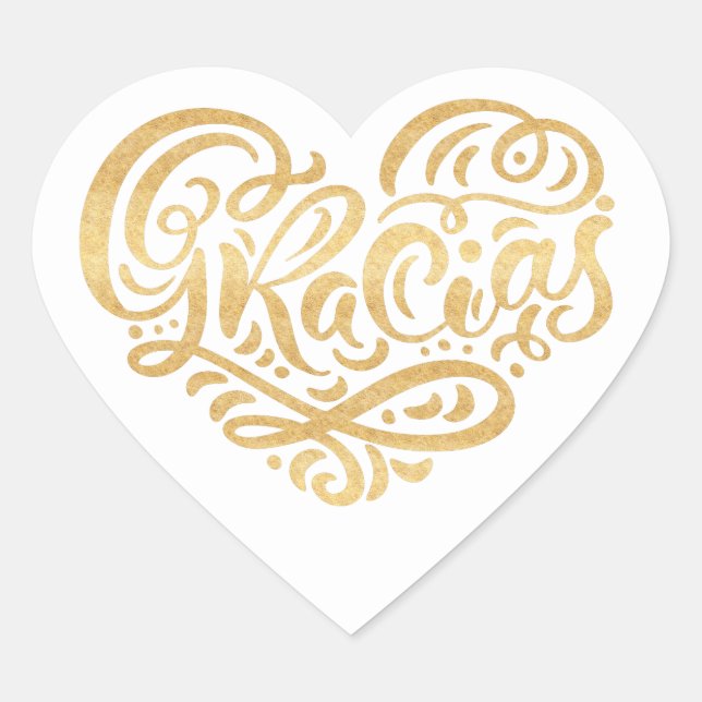 Gracias Modern Gold Cursive Skripttypografie Herz-Aufkleber (Vorderseite)