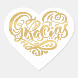 Gracias Modern Gold Cursive Skripttypografie Herz-Aufkleber