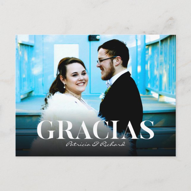Gracias Moderne Schriftart Hochzeit Danke Foto Postkarte (Vorderseite)