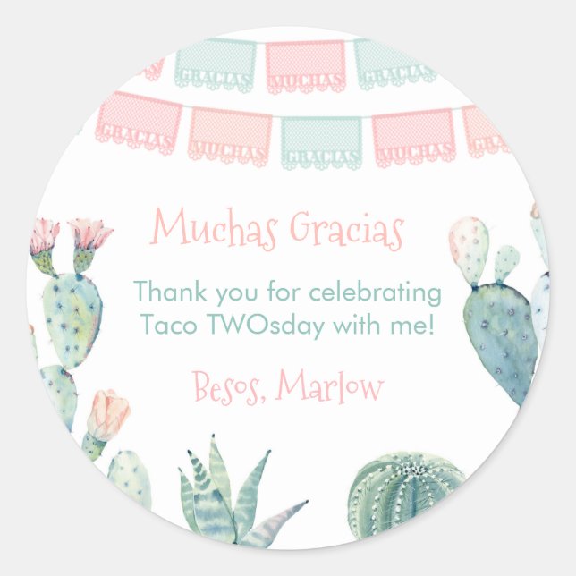 Gracias Pastel Cactus Mexican Fiesta Vielen Dank Runder Aufkleber (Vorderseite)