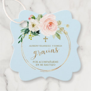 Gracias Pink Blush Blues Gold Cross Bautizo Geschenkanhänger