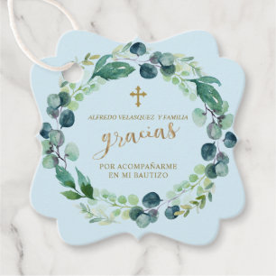 Gracias Pink Blush Blues Gold Cross Bautizo Geschenkanhänger