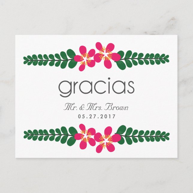 Gracias Pink Floral Wedding Danke Postcard Postkarte (Vorderseite)