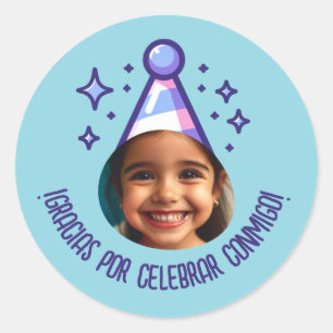 Gracias por Celebrar Conmigo Fiesta con Foto Runder Aufkleber