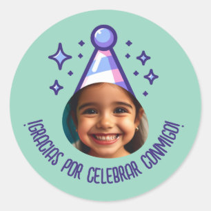 Gracias por Celebrar Conmigo Fiesta con Foto Runder Aufkleber