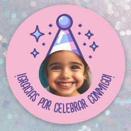 Gracias por Celebrar Conmigo Fiesta con Foto Runder Aufkleber
