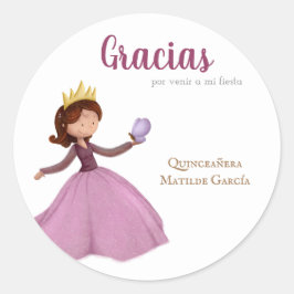 Gracias Quinceanera Girl mit Kronen und Schmetterl Runder Aufkleber