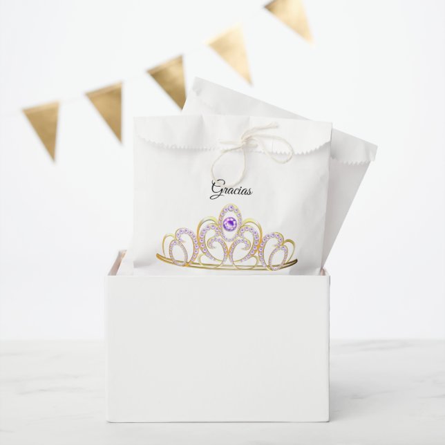 Gracias Quinceañera Gold Amethyst Tiara Gevor Bag Geschenktütchen (Party)