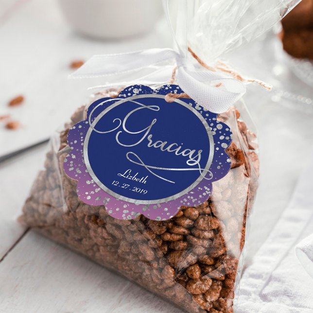 Gracias Royal Blue Silver Confetti Geschenk Vielen Geschenkanhänger (Von Creator hochgeladen)