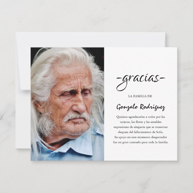 Gracias Simpatia | Spanisches Beileid Foto Dankeskarte (Vorderseite)