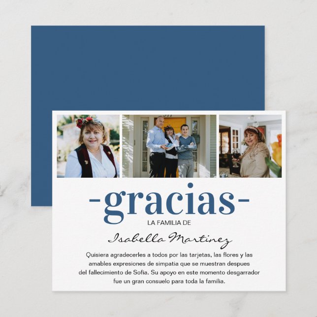Gracias Simpatia | Spanisches Beileid FotoCollage Dankeskarte (Vorne/Hinten)