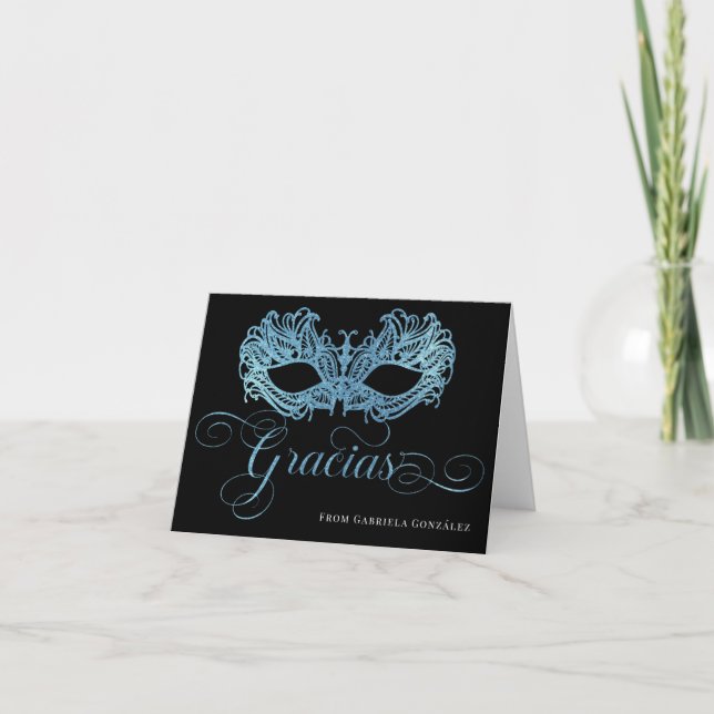 Gracias Sparkling Blue Quinceanera Carte de remerc (Devant)