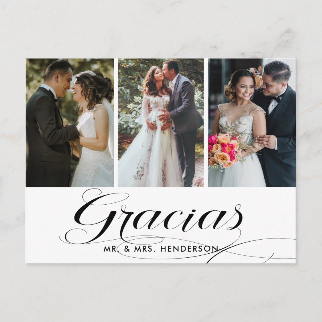 Gracias Wedding Foto Collage Vielen Dank Postkarte (Vorderseite)