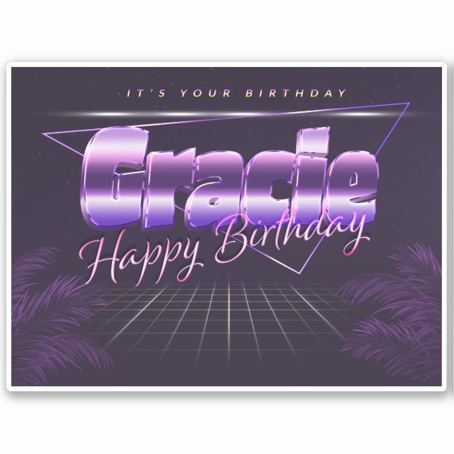 Gracie Name Vorname lila retro Sticker Geburtstag (Vorderseite)