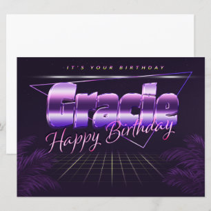 Gracie Nom Prénom lila retro Carte Anniversaire