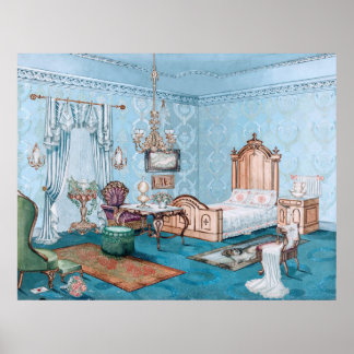 Gracious Blue Viktorianisch Bedroom Poster