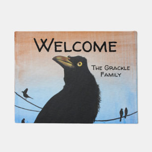 Grackle Austin Texas Bird Nature Wildlife Painting Fußmatte
